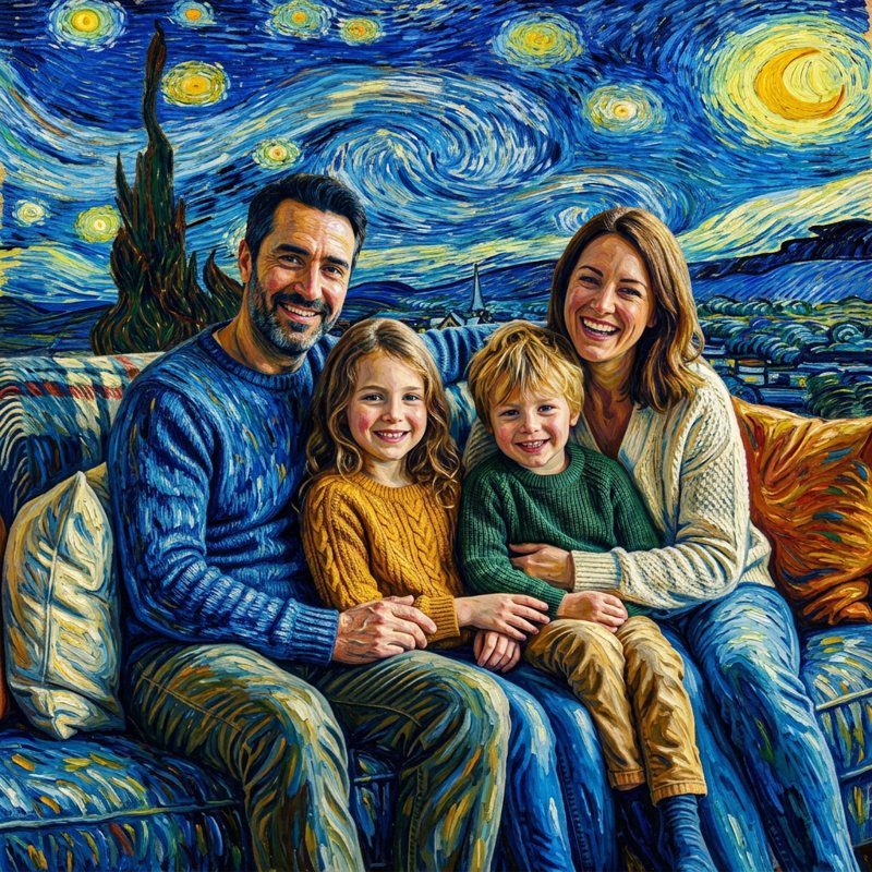 Family painted as Starry Night